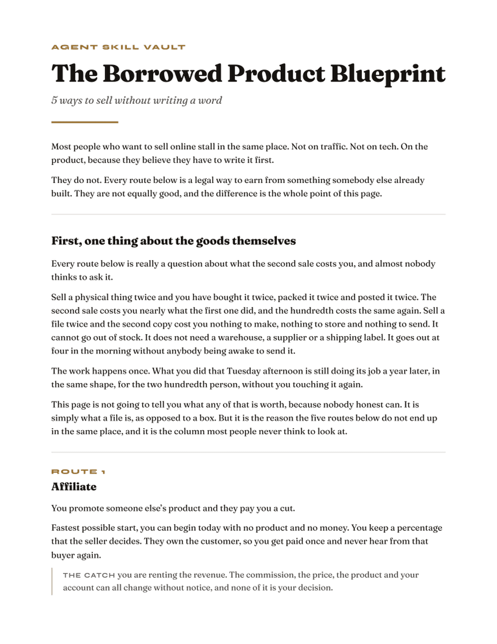 Page one of The Borrowed Product Blueprint